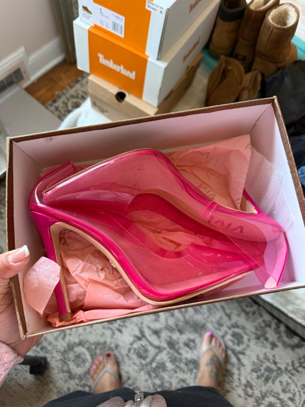 ViVI Hot Pink Clear PVC Stiletto Heels